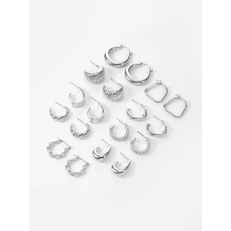 Time and Tru Essential Silver Hoop Set - Walmart.com | Walmart (US)