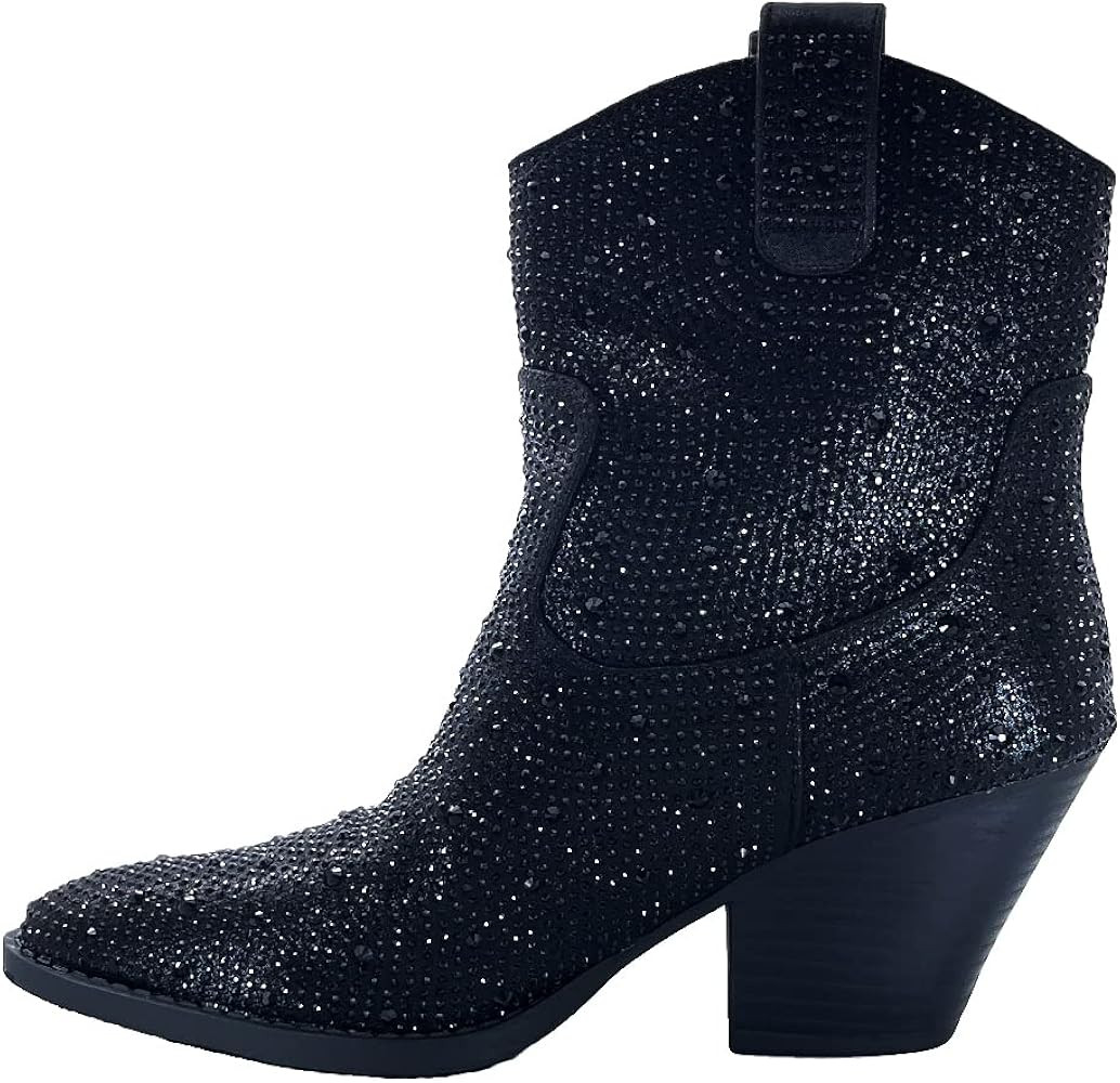 ABSOLEX Women Western Cowgirl Cowboy Pointed Toe Rhinestone Ankle Booties | Amazon (US)