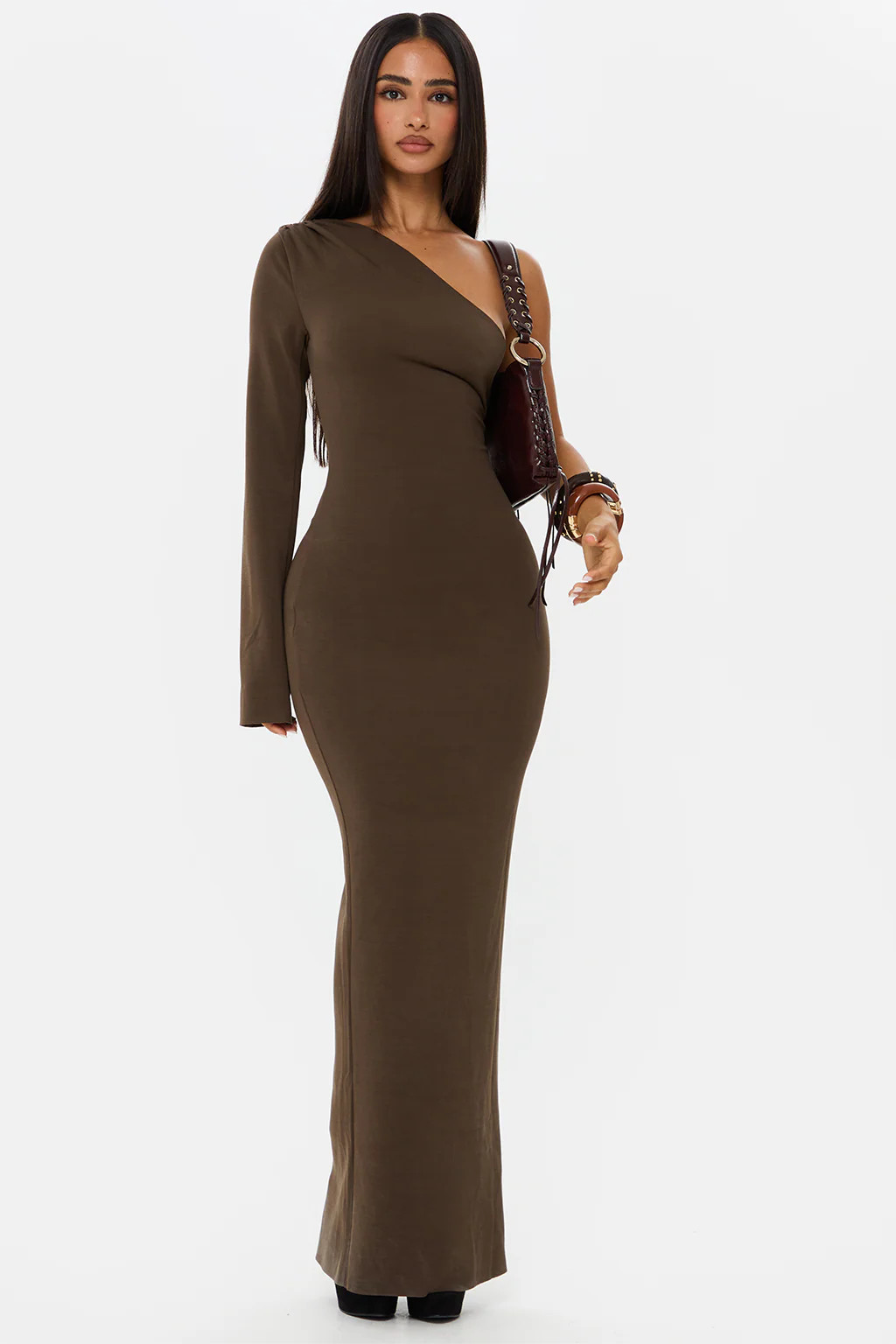 SCULPT KHAKI SUEDE FEEL MAXI DRESS | Murci