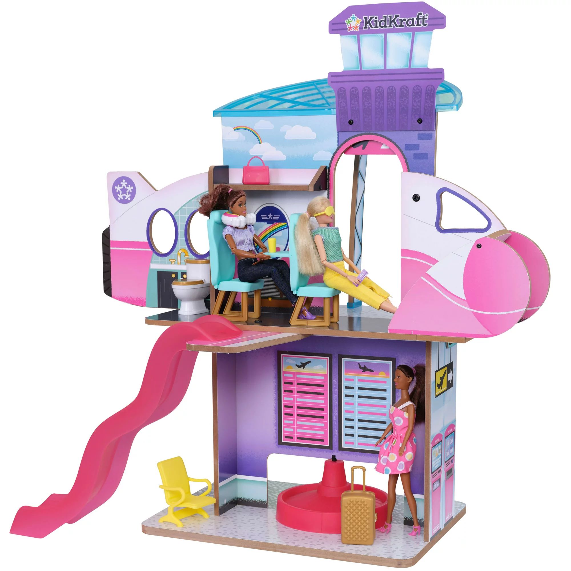 KidKraft Luxe Life 2-in-1 Wooden Airport and Jet Plane Doll Play Set with Over 15 Accessories | Walmart (US)