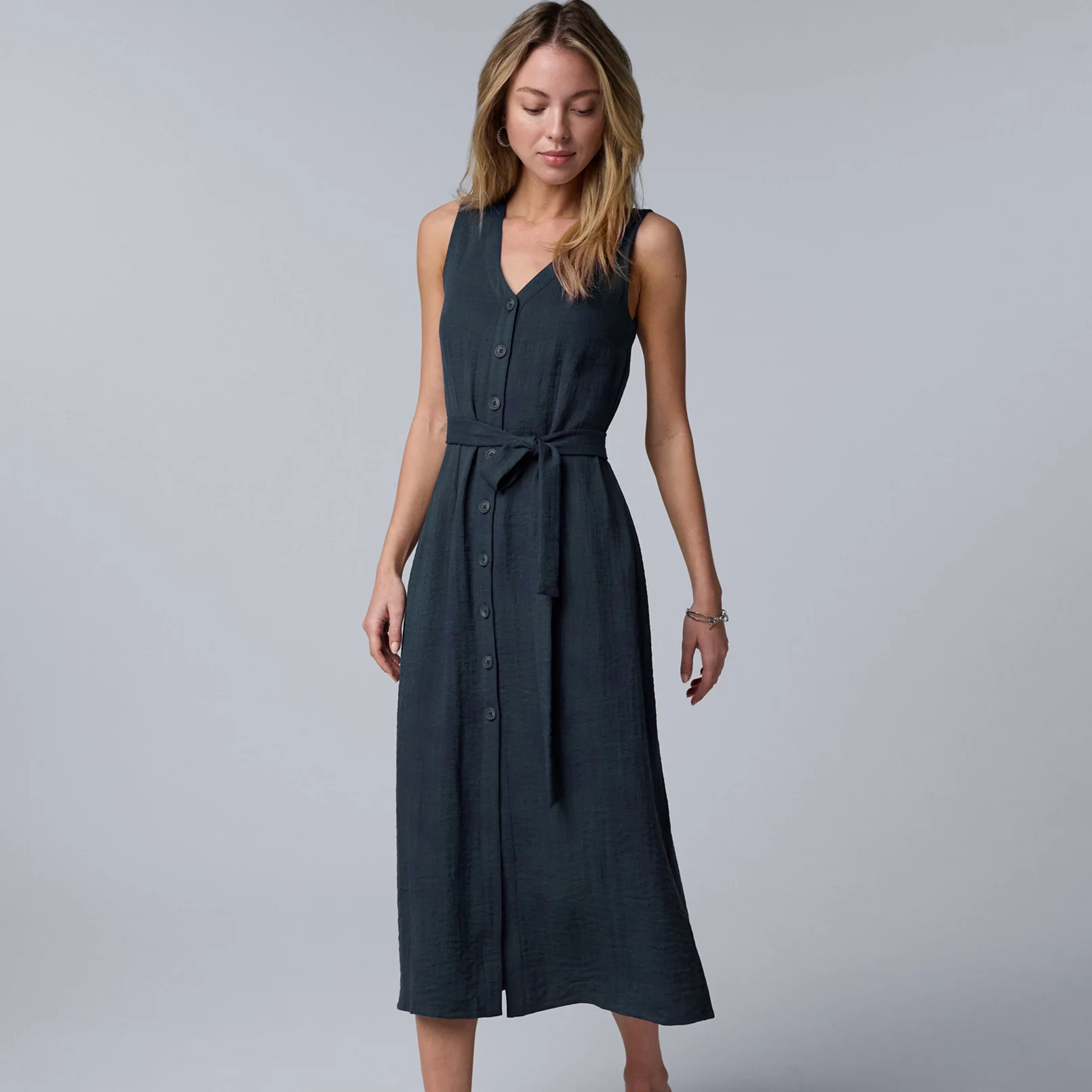 Petite Simply Vera Vera Wang Belted A-Line Midi Dress | Kohl's