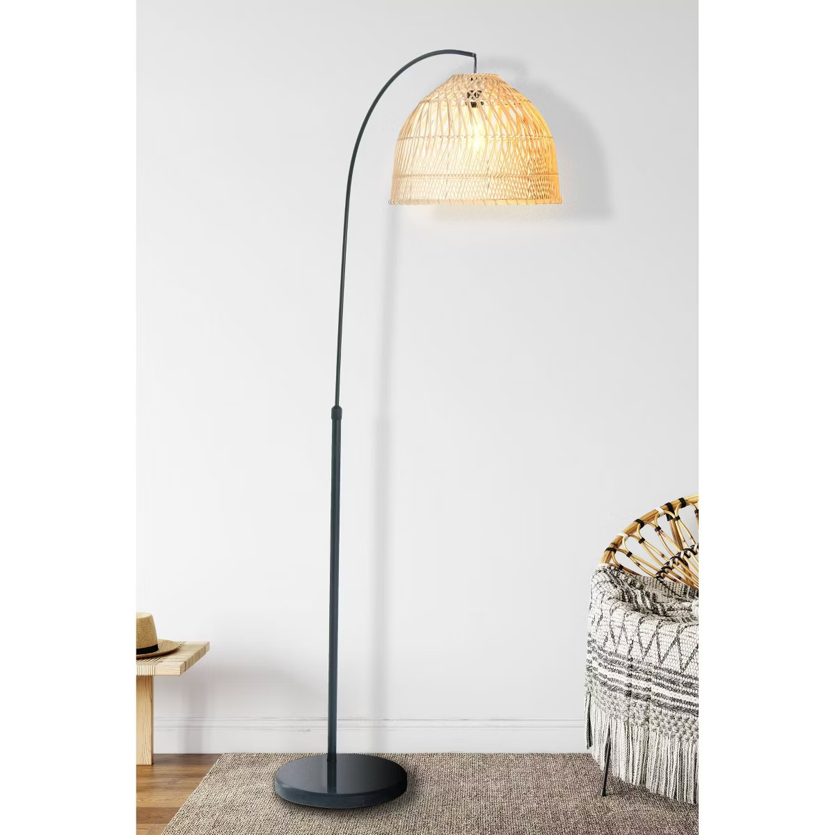 Storied Home Modern Boho Floor Lamp with Marble Base and Rattan Shade: No Assembly, UL Listed | Target