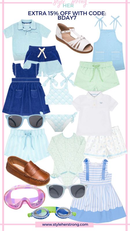 Get an extra 15% off adorable spring break, swimsuits, coverups, resort wear for kids with code: BDAY7 

Terry cover-up, kids sandals, kids loafers, vacation outfits 

#LTKsalealert #LTKkids #LTKtravel