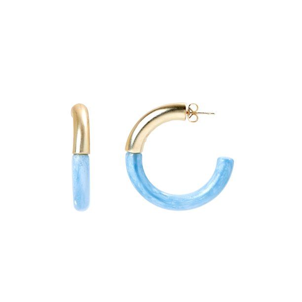 Scoop Women’s 14KT Gold Flash-Plated Satin Blue Resin Hoop Earrings | Walmart (US)