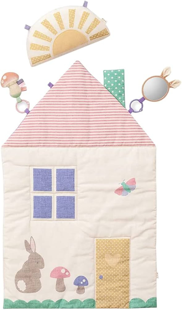 Itzy Ritzy Tummy Time Play Mat, Includes Sun-Shaped Bolster, Mirror & Crinkle Sound Toy, Pastel C... | Amazon (US)