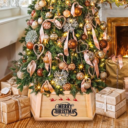 Christmas Tree Collar, Wood Tree Collar for Artificial Trees, Holiday Tree Skirt Accessory for Home, Natural Wood Rustic Farmhouse Xmas Tree Collar 23in | Amazon (US)