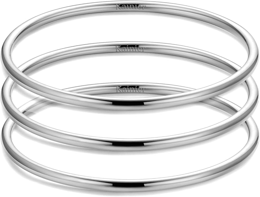 Kainier 3mm 14K Gold Plated Bracelet Stainless Steel Glossy Stackable Thin Round Bangle Bracelet ... | Amazon (US)