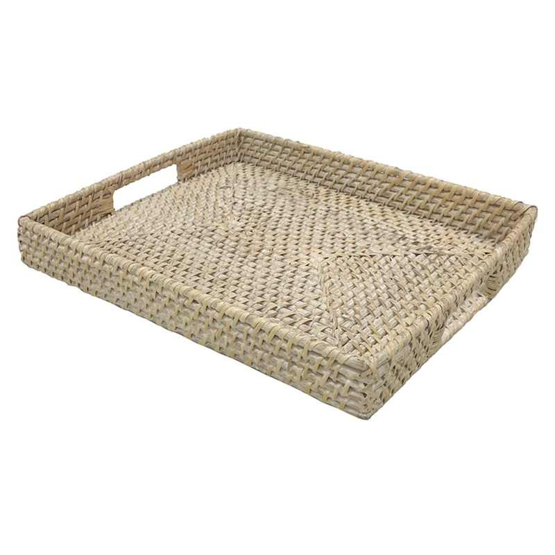 White Rectangle Rattan Tray, 17x12 | At Home