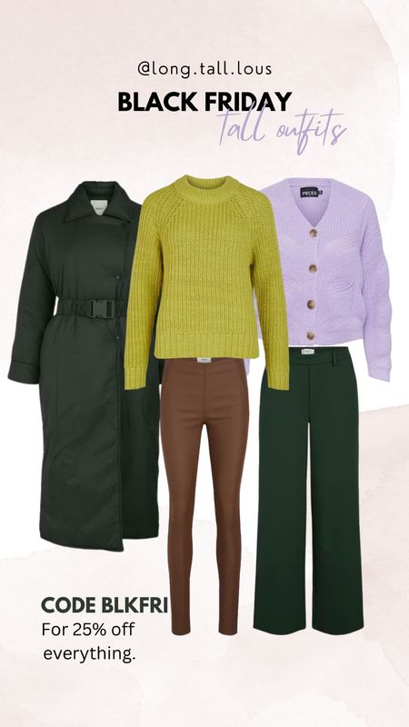 Black Friday at the Founded

All items are tall specific. 

A green long coat, a mustard sweater, a lilacs cardigan, camel faux leather pants and forest green wide legged pants. 

25% off with code BLKFRI

#LTKCyberweek #LTKsalealert #LTKeurope