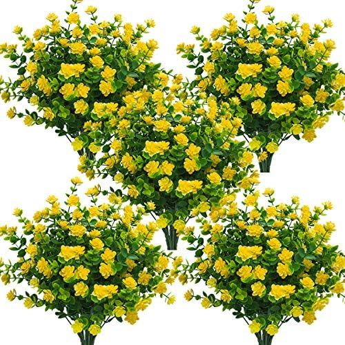 Grunyia 10 Bundles Artificial Fake Flowers, Faux Outdoor Plastic Plants UV Resistant Shrubs Outsi... | Amazon (US)