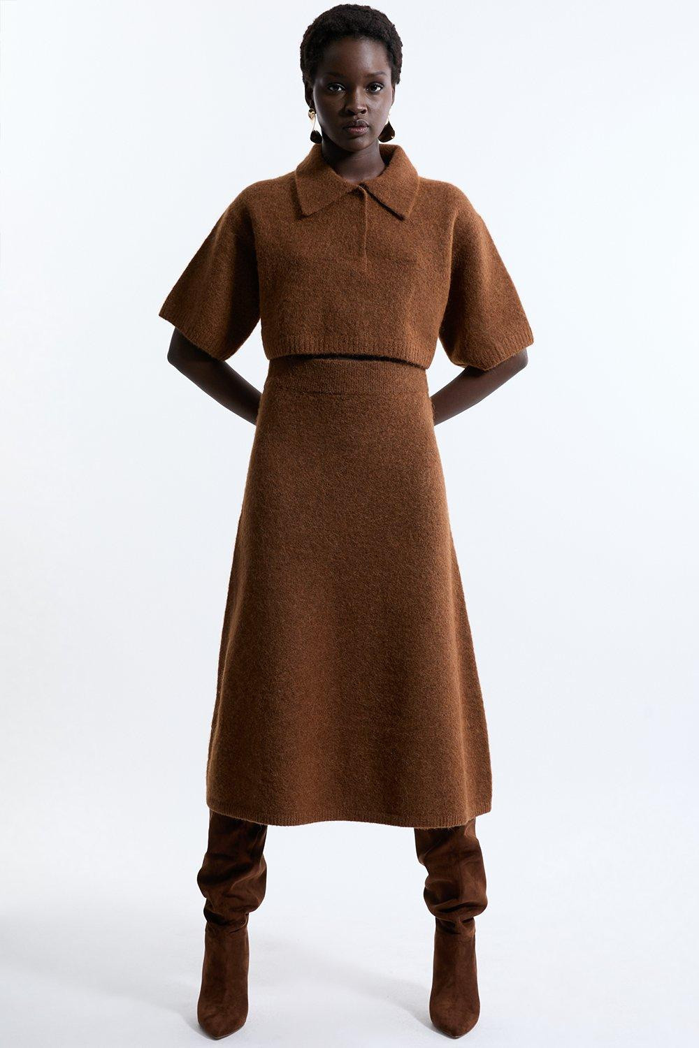Alpaca Wool Fluffy Full Knit Skirt | Karen Millen UK + IE + DE + NL