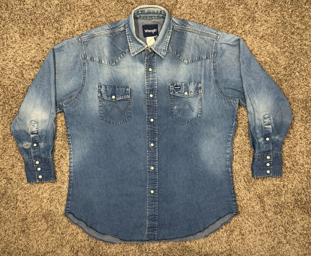 VTG Wrangler Men Sz XL Denim Pearl Snap Western Shirt Blue Jean Faded Distressed  | eBay | eBay US