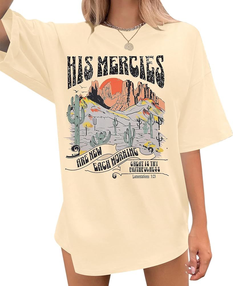 Woman Christian Oversized Shirts Christians Inspirational Jesus Faith Tshirts Bible Verse Casual ... | Amazon (US)