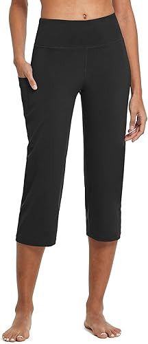 baleaf Womens Yoga Capri Pants High Waist Capri Leggings with Pockets Wide Leg Crop Exercise Work... | Amazon (US)