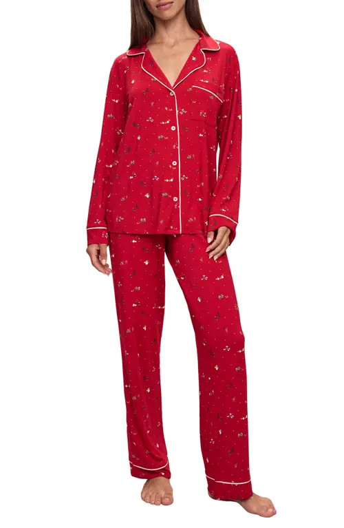 Eberjey Sleep Chic Jersey Knit Pajamas in Winter Wonderland Haute Red at Nordstrom, Size Small | Nordstrom