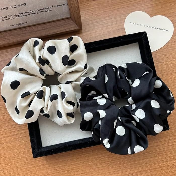 Lemeilleur 2 PCS Polka Dots Silklike Hair Scrunchies Long Hair Hair Eleastic Bands Scrunchy Hair ... | Amazon (US)