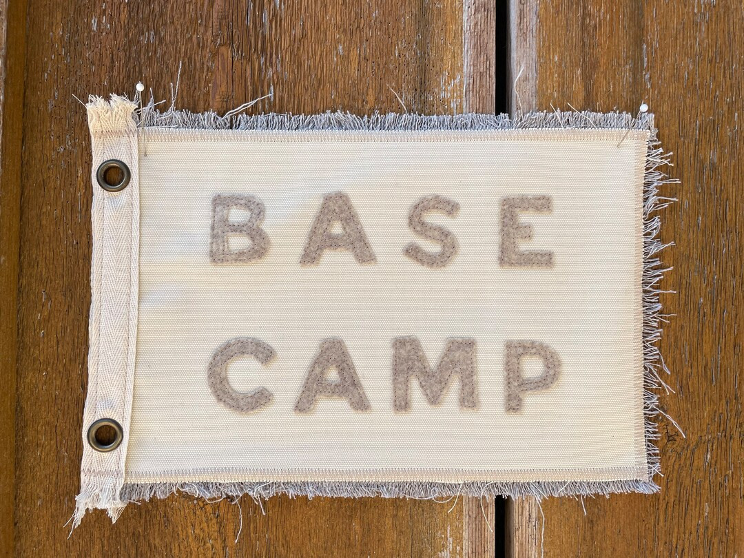 BASE CAMP flag in cream canvas with tan/beige lettering. Camping the great outdoors mountains hik... | Etsy (US)