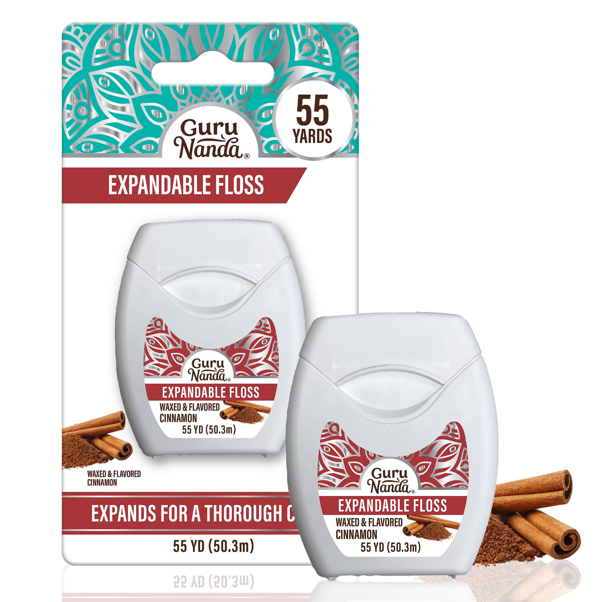 GuruNanda Expandable Waxed Dental Floss for Gentle, Deep Cleaning Wide Teeth Flossing - Cinnamon ... | Amazon (US)