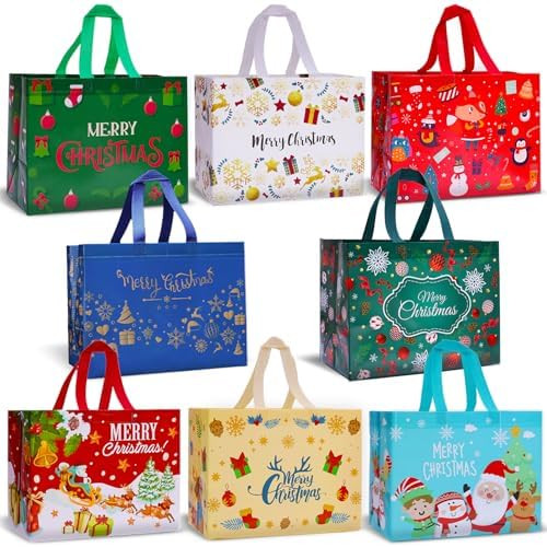 MGparty 8 Pack Large Christmas Gift Bags Reusable Non-Woven Tote Bags for Gifts Xmas New Year Hol... | Amazon (US)