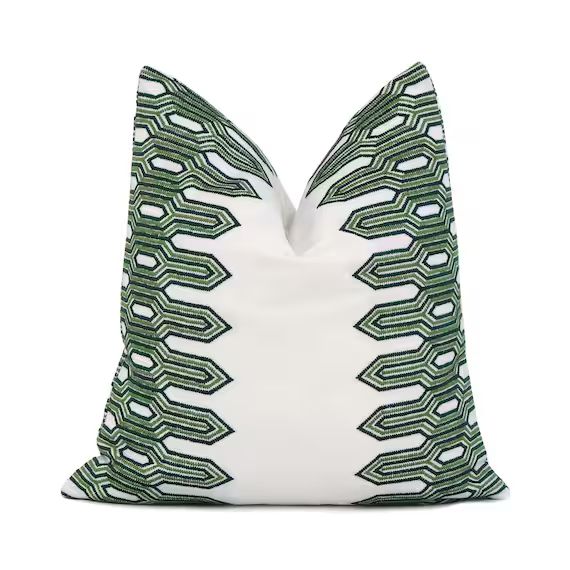 Thibaut Embroidered Nola Stripe Green Designer Throw Pillow - Etsy | Etsy (US)