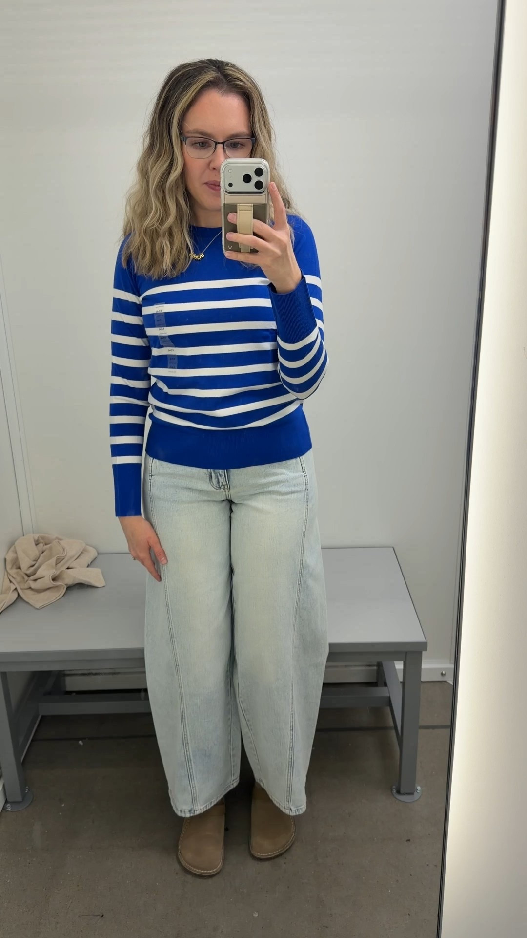 Striped crew neck sweater 🤍
Light barrel jeans styled

#LTKWorkwear #LTKmomlife #LTKootd