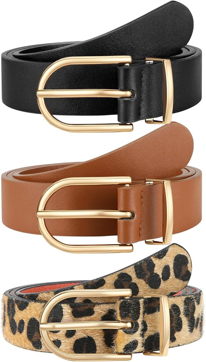 VONMELLI 3 Pack Women's Belts for Jeans Pants Fashion Gold Buckle Ladies Dress Belt | Amazon (US)