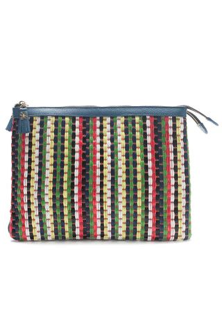 Multicolor Raffia And Denim Leather 'Abbey' Clutch | Mel Boteri