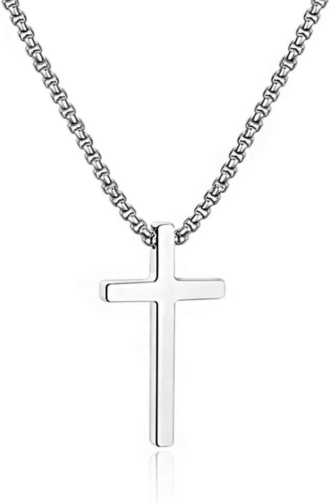 M MOOHAM Cross Plain Box Chain Necklace for Men       
Material: Stainless Steel 

Gemstone: No G... | Amazon (US)