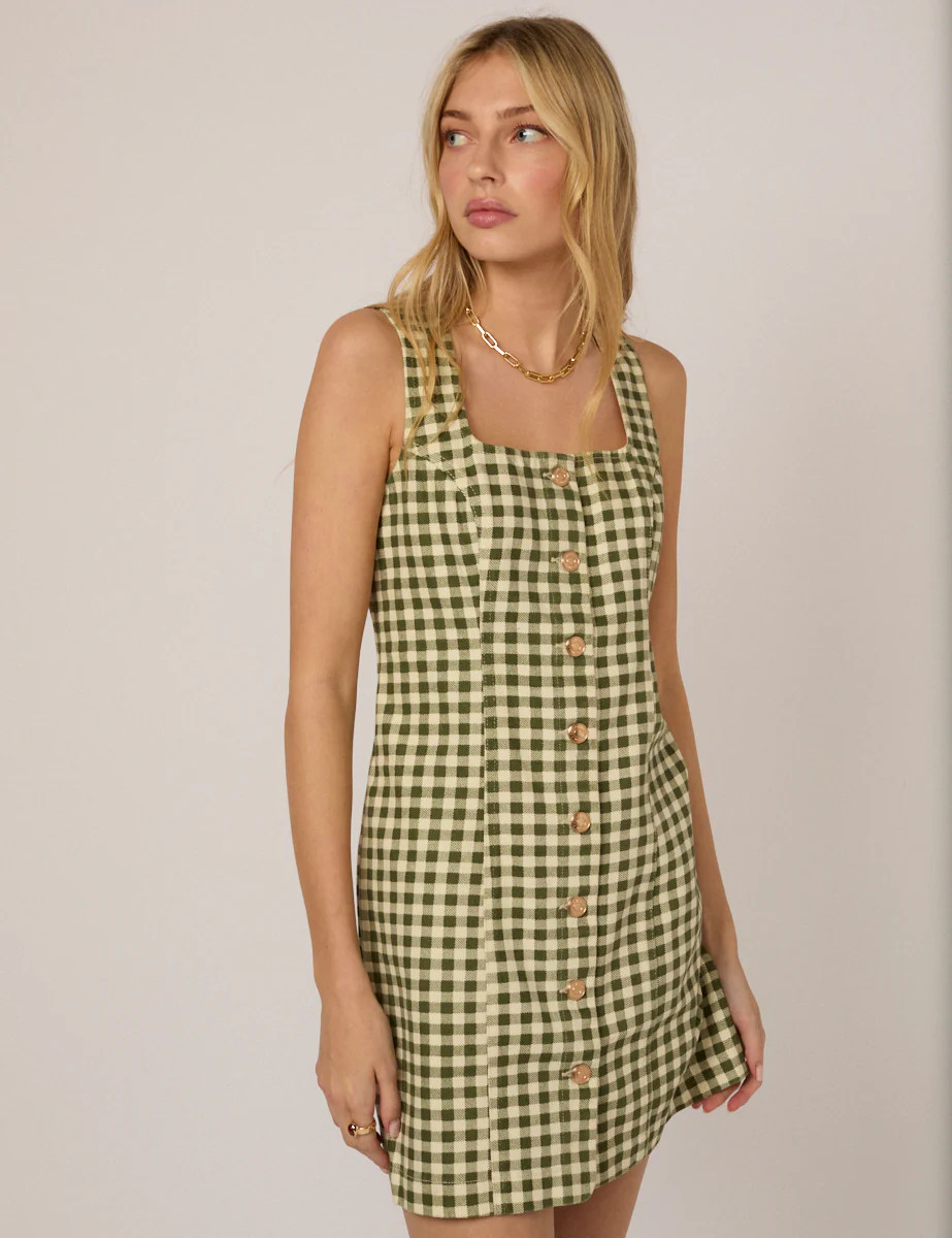 Green Gingham Harvey Fitted Mini Dress | Nobody's Child