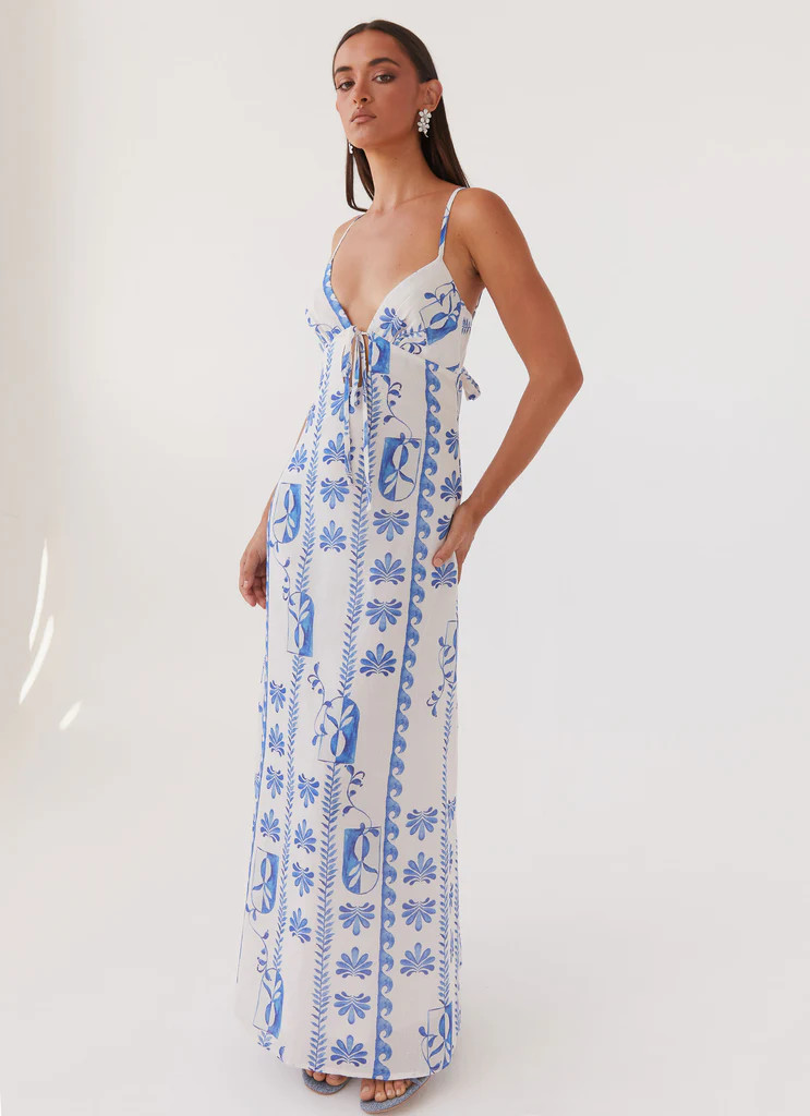 Peppermayo Exclusive -  Flora Linen Maxi Dress - Floral Wave | Peppermayo (Global)