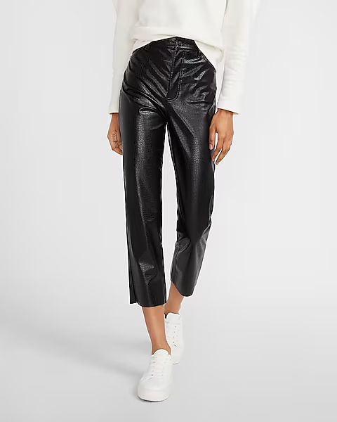 Super High Waisted Croc Embossed Vegan Leather Cropped Straight Pant | Express