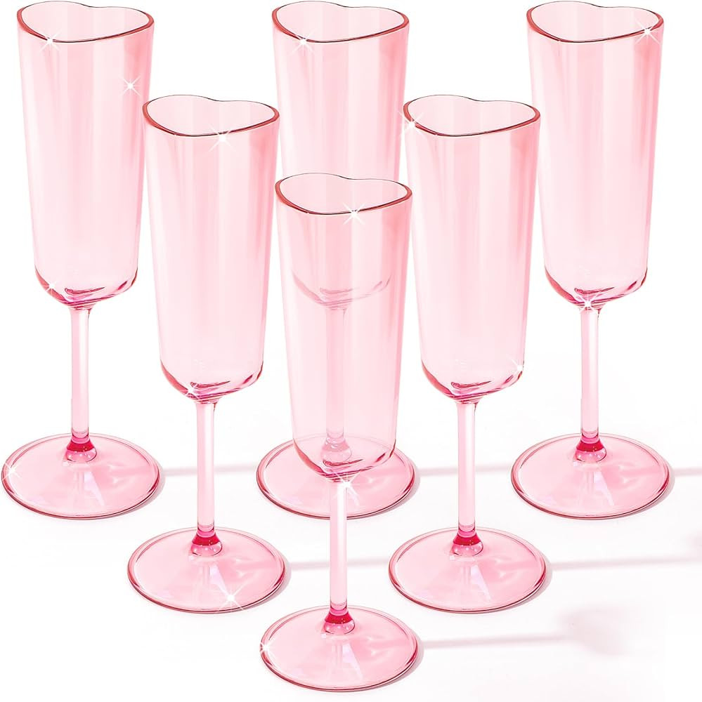 6 Pack Valentine's Day Heart Shaped Champagne Flutes Pink Acrylic Champagne Flutes Martini Glasse... | Amazon (US)