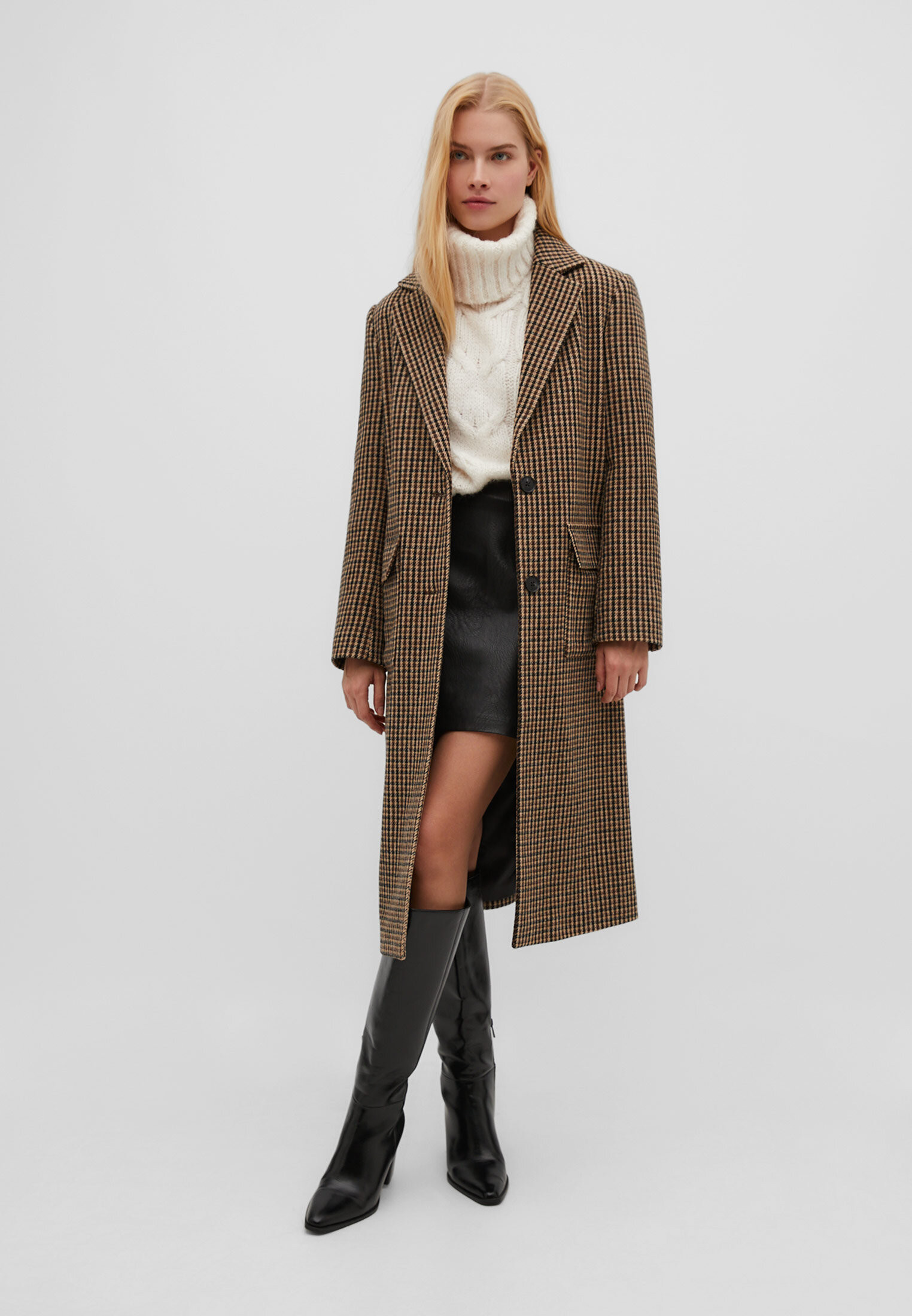 Long houndstooth coat | Stradivarius (UK)