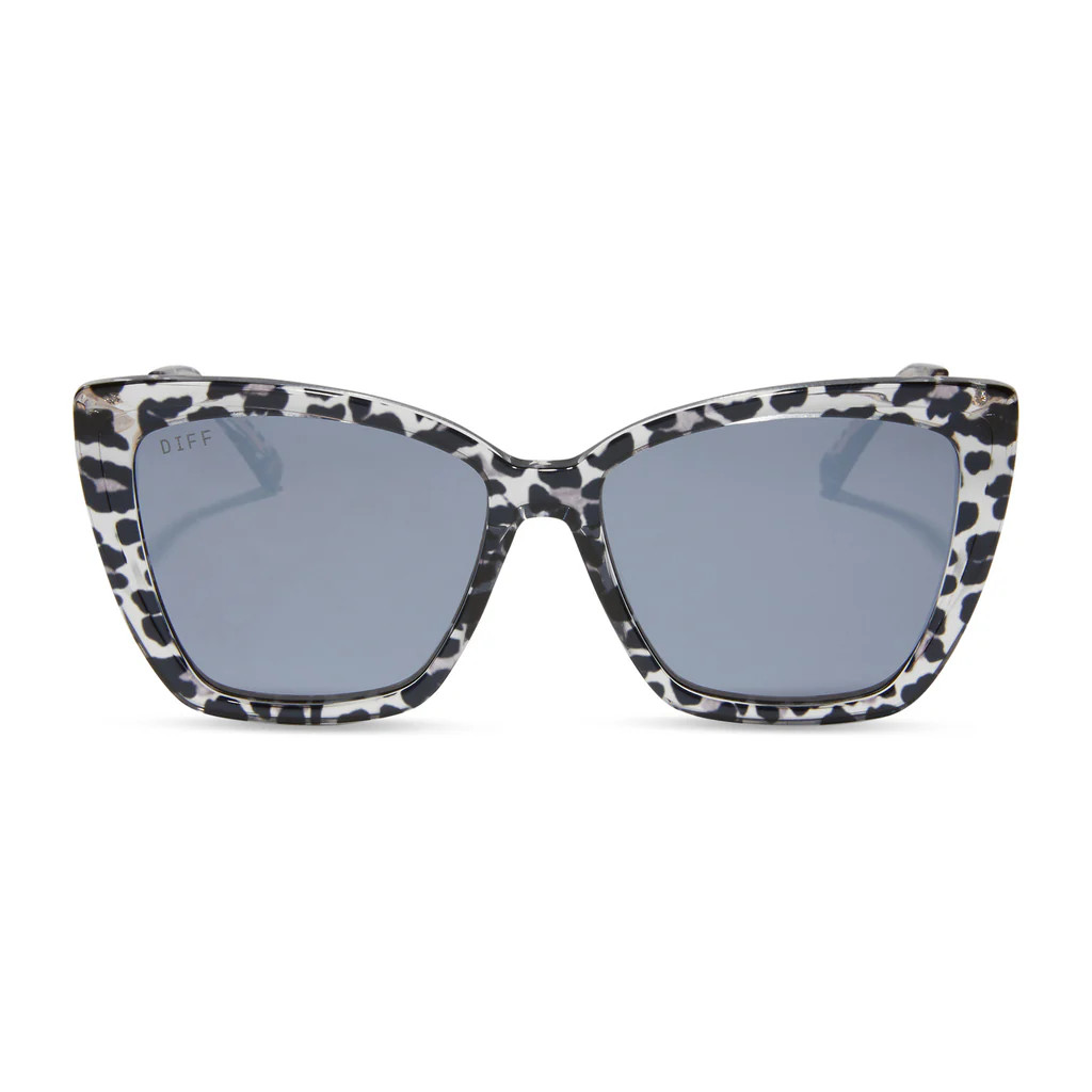 BECKY II - CLEAR LEOPARD + GREY MIRROR SUNGLASSES | DIFF Eyewear
