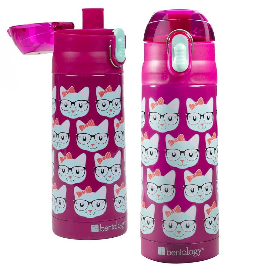 Bentology Stainless Steel 13 oz Reusable Water Bottle for Kids, Kitty Cat - Double Wall Insulated... | Amazon (US)