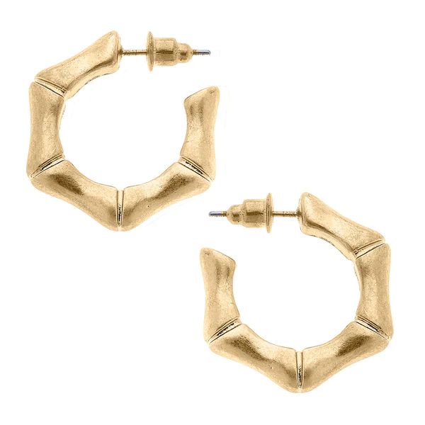 Arya Bamboo Hoop Earrings in Worn Gold | CANVAS