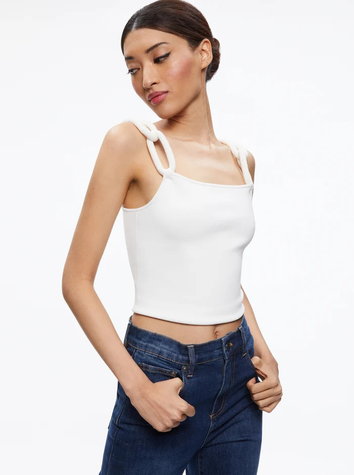 GRETEL TOP WITH CHAIN CORD STRAPS | Alice + Olivia