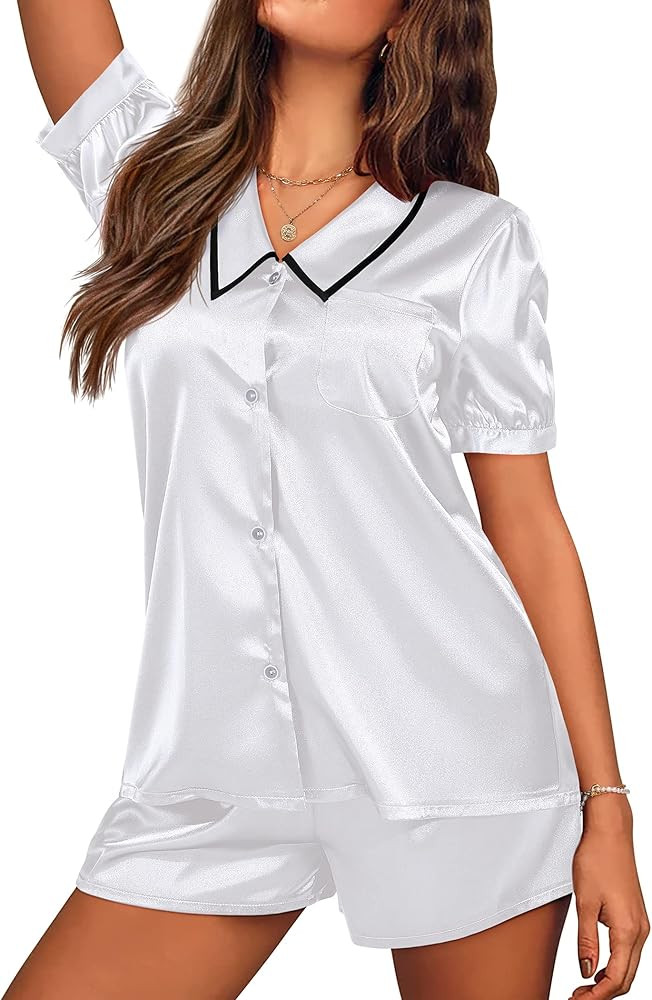 Ekouaer Silk Pajamas for Women Sleepwear Button Down Pj Set Short Sleeve Two Pieces Pjs Lapel Nig... | Amazon (US)