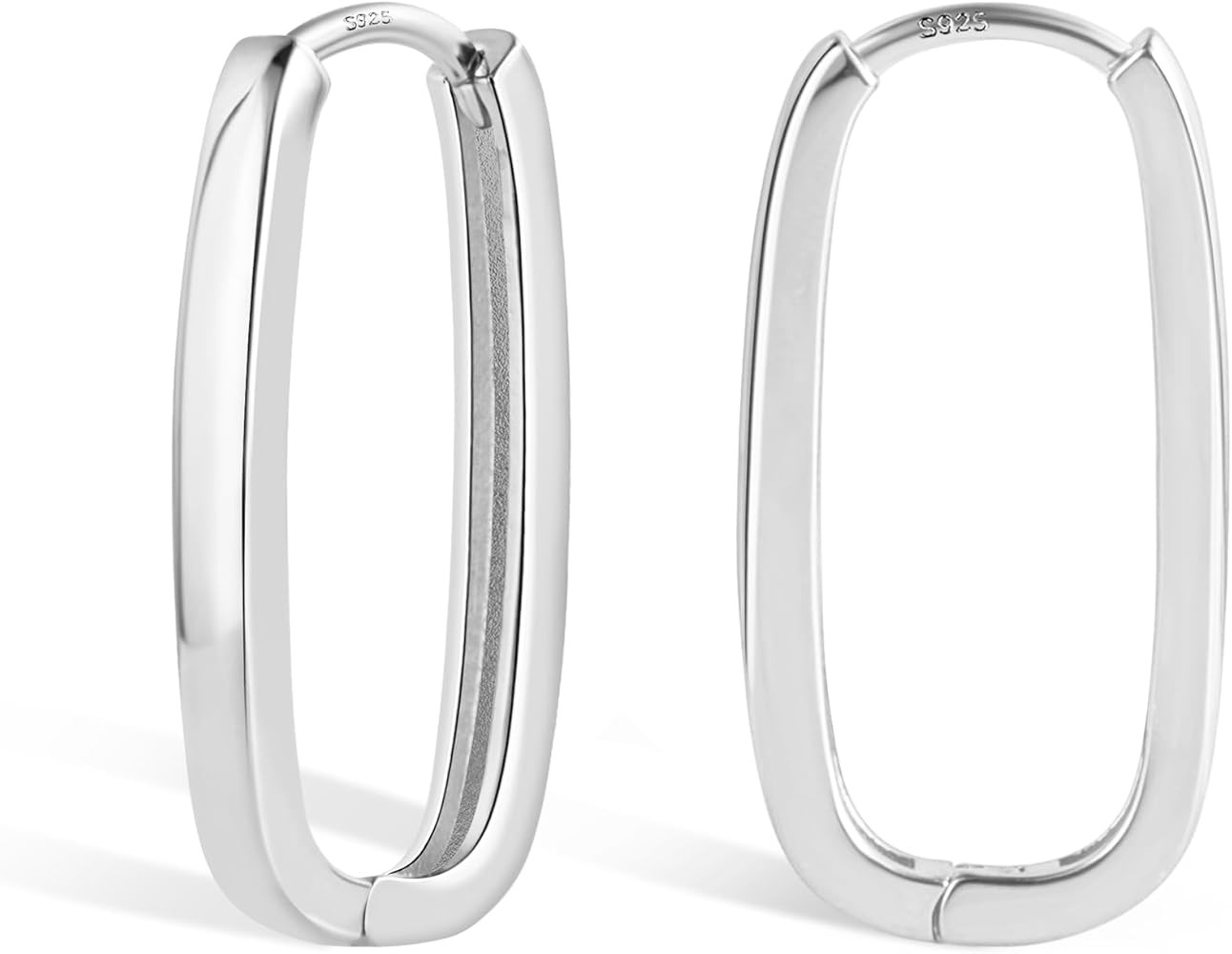 Amazon.com: Sterling Silver Rectangle Hoop Earrings for Women Silver Geometric Rectangle Hypoalle... | Amazon (US)