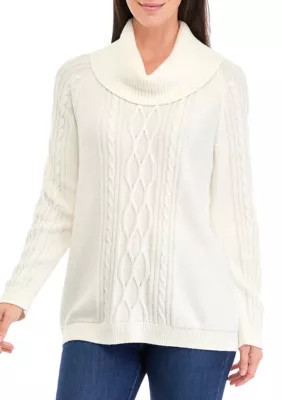Kim Rogers Women's Cable Knit Solid Cowl Neck Sweater, Ivory, Small | Belk