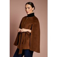 Lisa Tan Belted Short Occasion Cape Coat, tobacco | PrettyLittleThing US