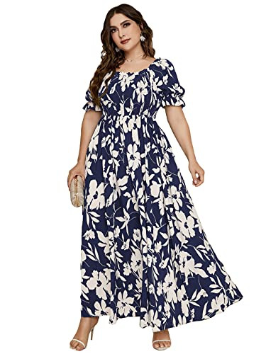 MakeMeChic Women's Plus Size Summer Floral Maxi Dresses Curvy Short Sleeve Shirred Boho Beach Wed... | Amazon (US)