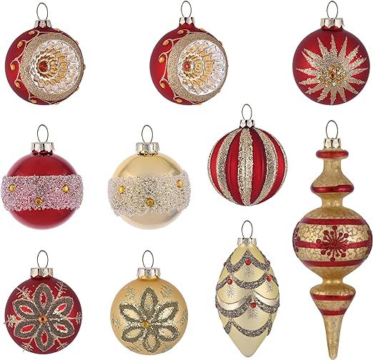 Valery Madelyn Glass Christmas Ornaments Set,10ct Red and Gold Hanging Ornaments for Christmas Tr... | Amazon (US)