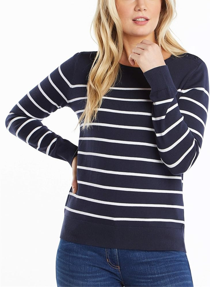 Nautica Women's Year-Round Long Sleeve 100% Cotton Striped Crewneck Sweater | Amazon (US)