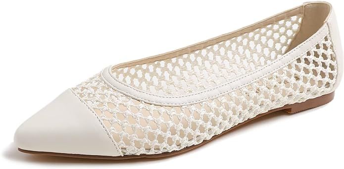 FEVERSOLE Women's Woven Pointy Fashion Cutouts Breathable Knit Flat Shoes | Amazon (US)