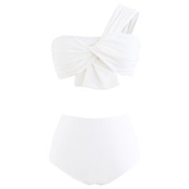 Sweet Knot One-Shoulder Bikini Set in White | Chicwish