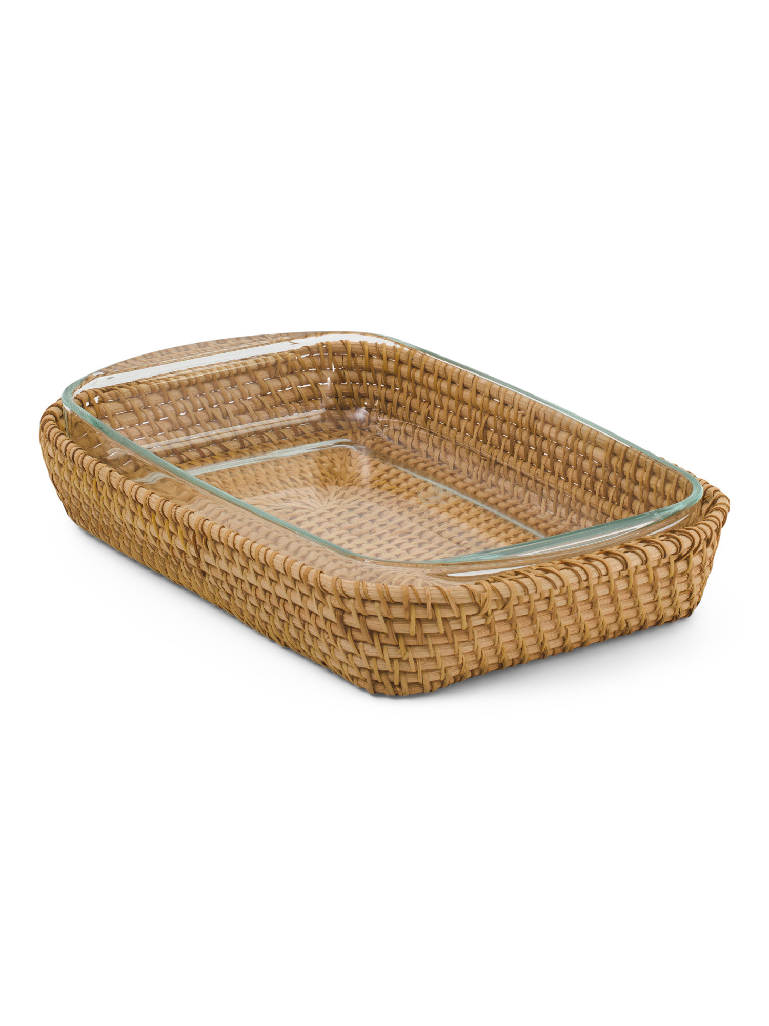 Rattan Tray With Glass Dish | Global Home | Marshalls | Marshalls