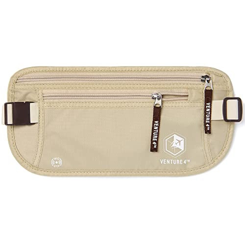 VENTURE 4TH Travel Money Belt - Slim Passport Holder RFID Blocking Travel Pouch to Protect Cash, Credit Cards and Travel Documents (Beige) | Amazon (US)