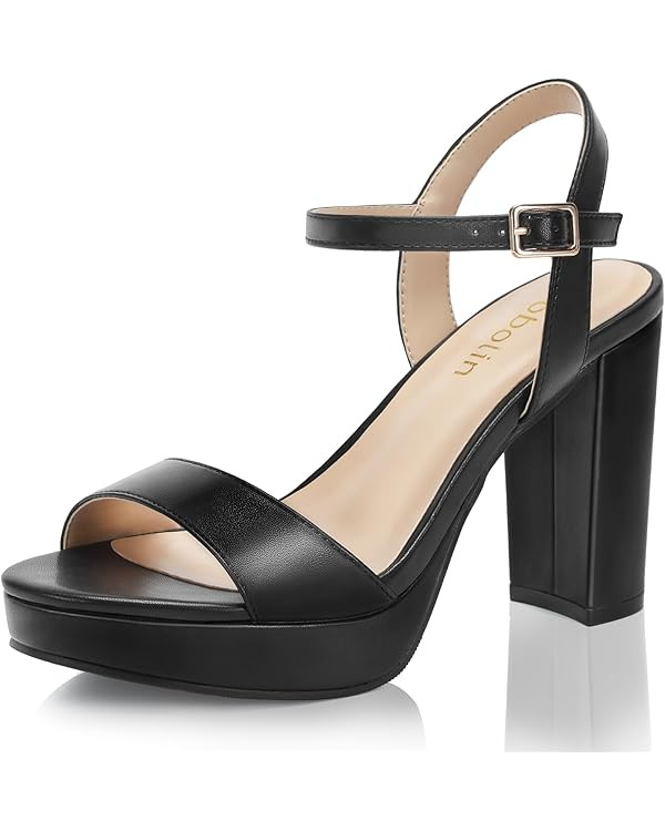 Wide Width Heels for Women Block Chunky Platform High Heels Sandals Open Toe Wedding Party Ankle ... | Amazon (US)