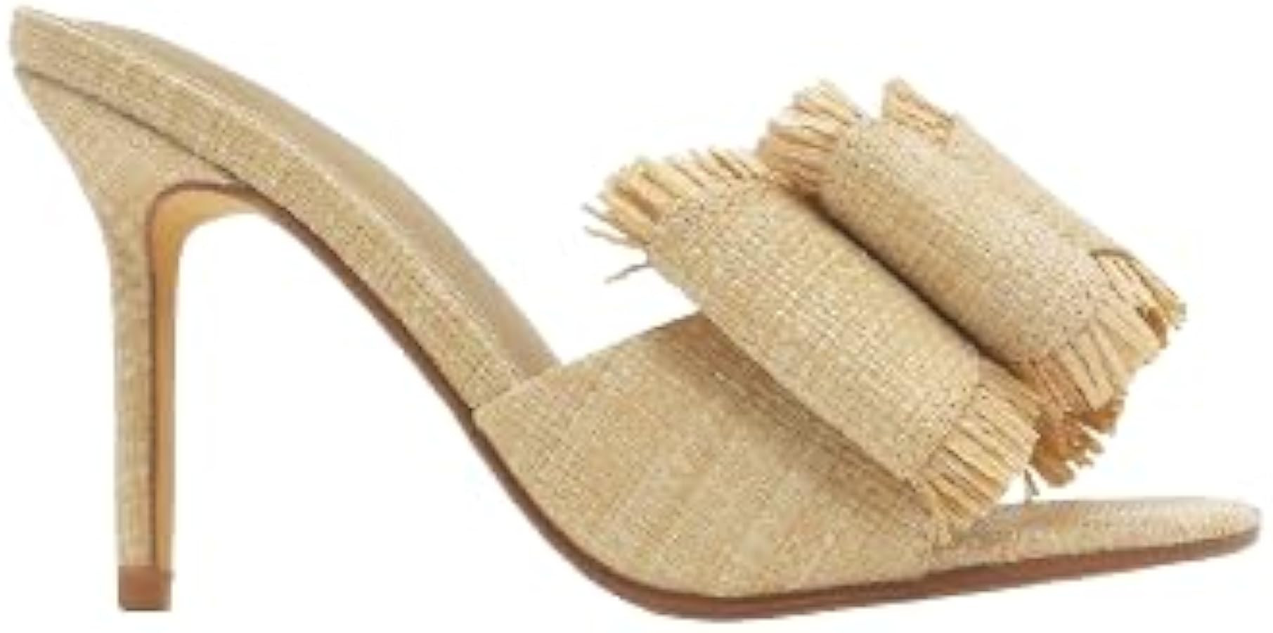 LEMONADE Women's Double Bow Frayed Edge Detail Peep Toe Stiletto Heel Mule | Amazon (US)